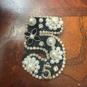 New Chanel inspired Elegant Black and Gold Brooch with Pearls